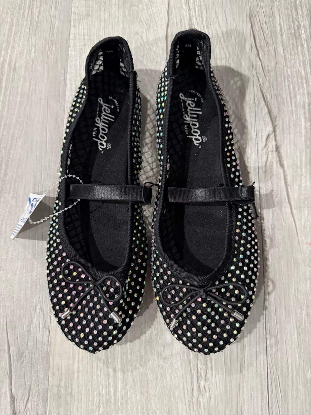 Jellypop Black Girls' Mary Jane Ballet Flats with Iridescent Rhinestones